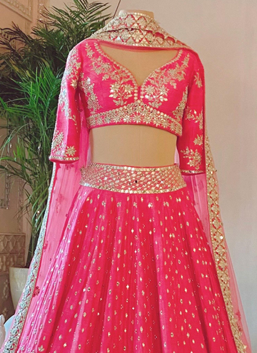 Wedding Special Phantom Silk Pink Lehenga For Sangeet Function